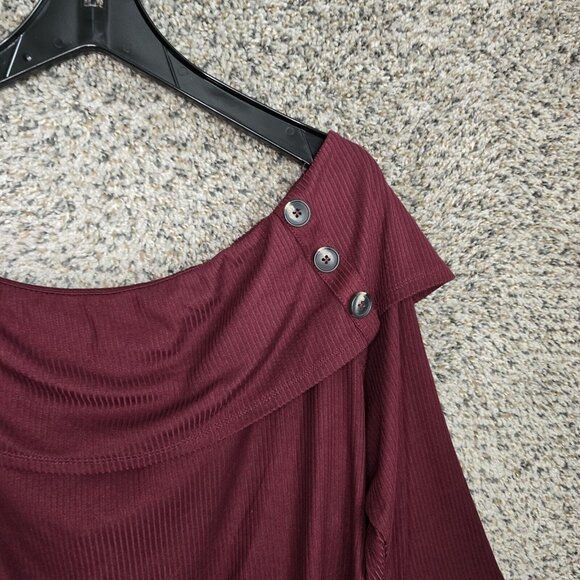 Lane Bryant Top Womens Plus 14/16 Burgundy Off The Shoulder Blouse Button Accent - Picture 4 of 8